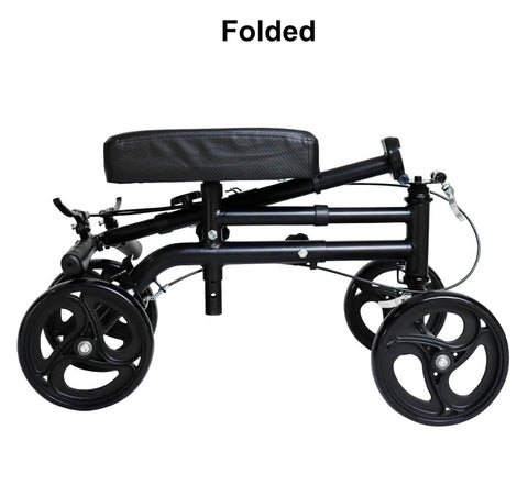 Folded knee walker on a white background with 'Folded' text above it.