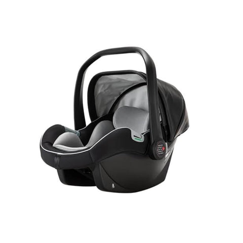 Black baby car seat on a white background