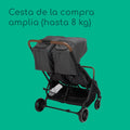 Black stroller with a large shopping basket on a teal background